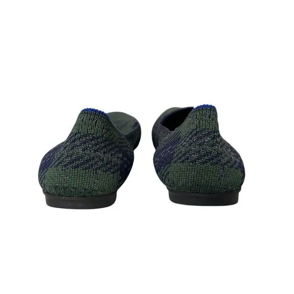 Rothys Womens Tartan Plaid Slip On Loafers Size 6 Green Blue