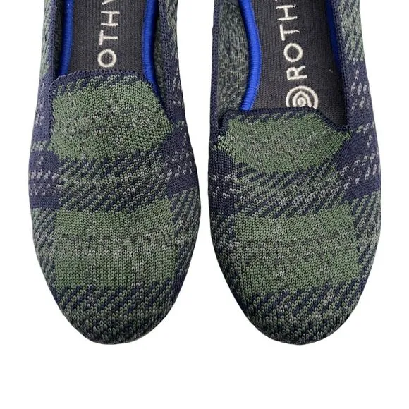 Rothys Womens Tartan Plaid Slip On Loafers Size 6 Green Blue