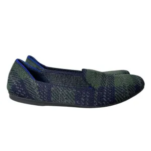 Rothys Womens Tartan Plaid Slip On Loafers Size 6 Green Blue