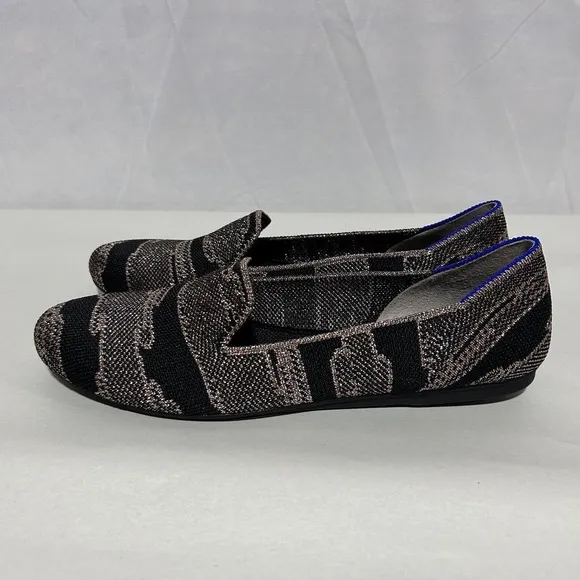 Rothy's Womens The Loafer Closed Toe Flat Heel Slip-On Shoes Black Shimmer W7.5