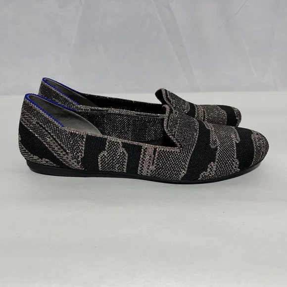 Rothy's Womens The Loafer Closed Toe Flat Heel Slip-On Shoes Black Shimmer W7.5