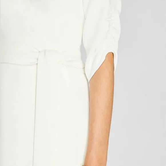 Ruched Sleeve Wrap Dress - Brand New - NEVER WORN - Cream