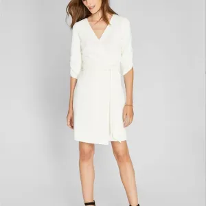 Ruched Sleeve Wrap Dress - Brand New - NEVER WORN - Cream
