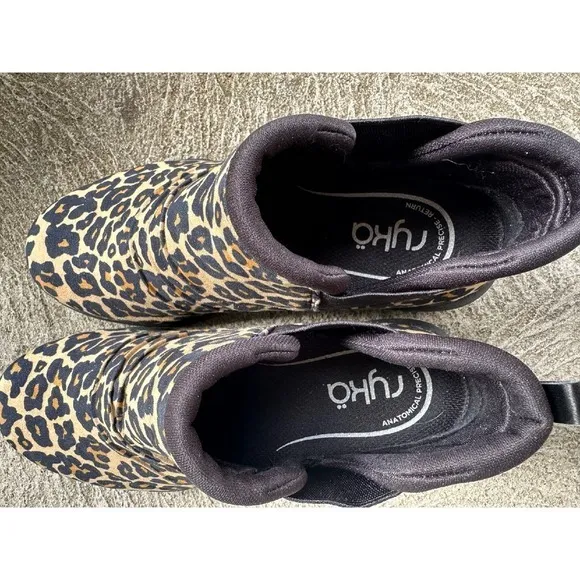 RYKA Leopard Print Ankle Boots Comfortable Slip‎ On Booties Water Repellant