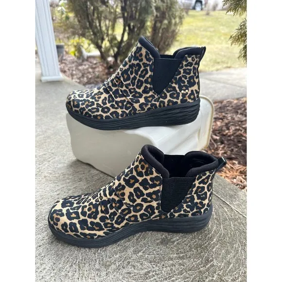RYKA Leopard Print Ankle Boots Comfortable Slip‎ On Booties Water Repellant