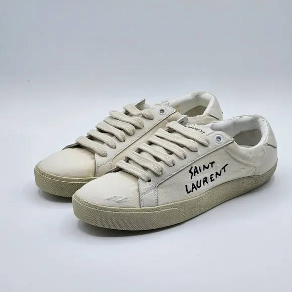 Saint Laurent distressed classic Court women's canvas sneakers