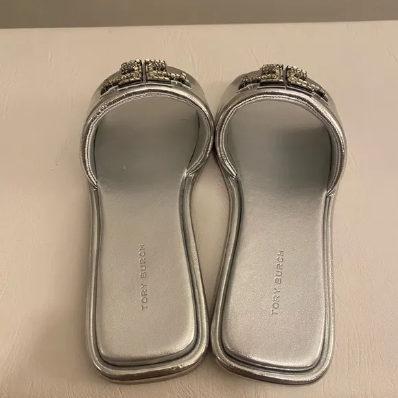 ❗️SALE❗️Tory Burch Silver Slide Sandals.