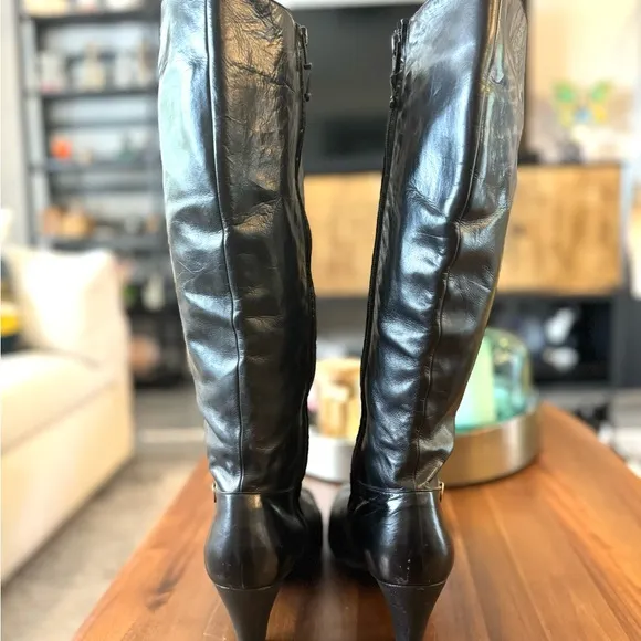 Salvador Ferragamo Black Leather Heeled Calf Boots