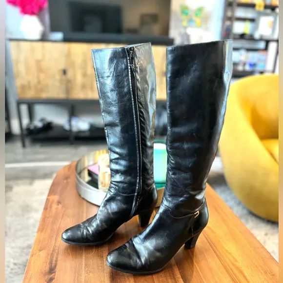 Salvador Ferragamo Black Leather Heeled Calf Boots