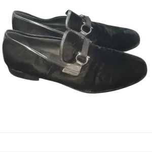 Salvatore ferragamo black velvet party smoking slip ons loafers 12 ee extra wide