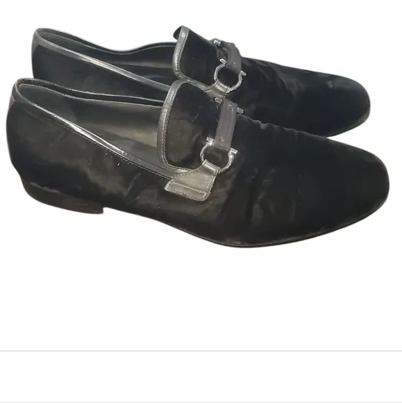 Salvatore ferragamo black velvet party smoking slip ons loafers 12 ee extra wide