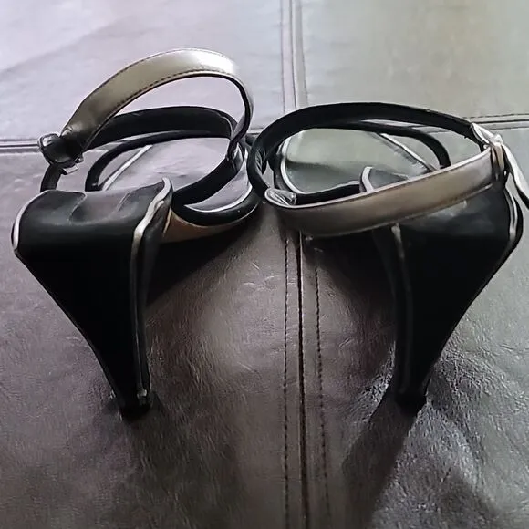 Salvatore Ferragamo Black/Silver Suede Heeled Strappy Sandals Size 10