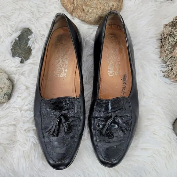 Salvatore Ferragamo black tasseled loafers leather