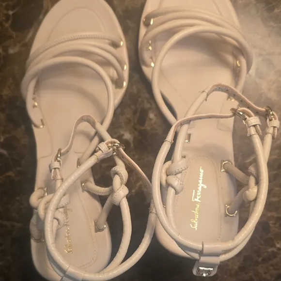 Salvatore Ferragamo Cream Strappy Sandals