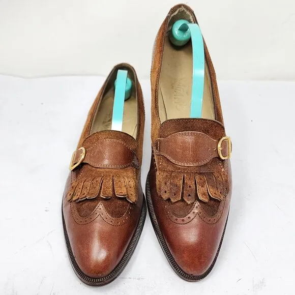 Salvatore Ferragamo Italian Brown Leather &amp; Suede Loafers Women's Size 6.5