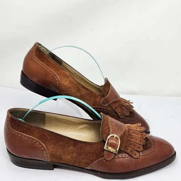 Salvatore Ferragamo Italian Brown Leather &amp; Suede Loafers Women's Size 6.5