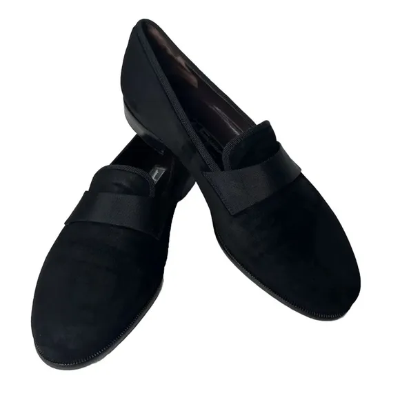 Salvatore Ferragamo Loafer Slip On Shoes Black Suede 7.5 US