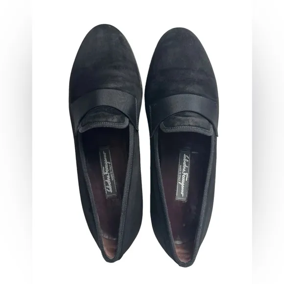 Salvatore Ferragamo Loafer Slip On Shoes Black Suede 7.5 US