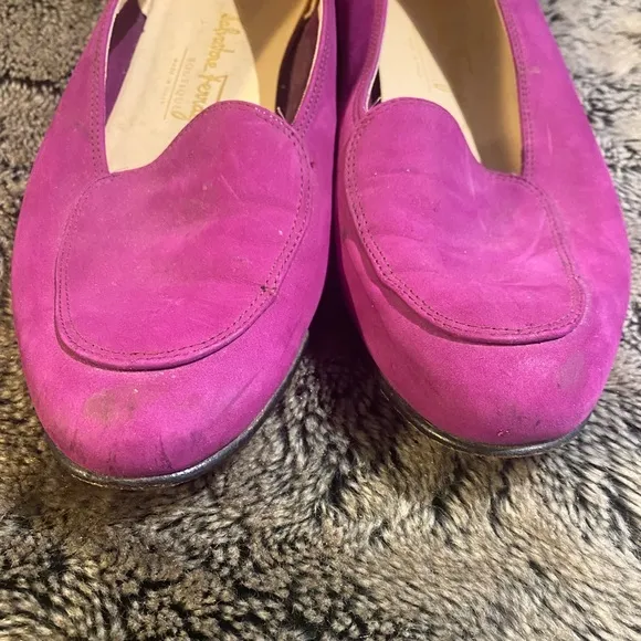 Salvatore Ferragamo Magenta Suede Slip On Loafers, size 8.5 B