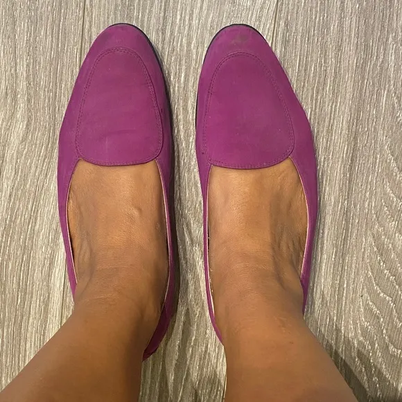 Salvatore Ferragamo Magenta Suede Slip On Loafers, size 8.5 B