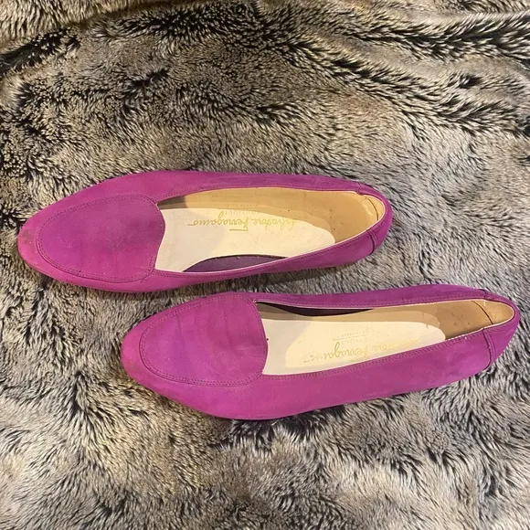 Salvatore Ferragamo Magenta Suede Slip On Loafers, size 8.5 B