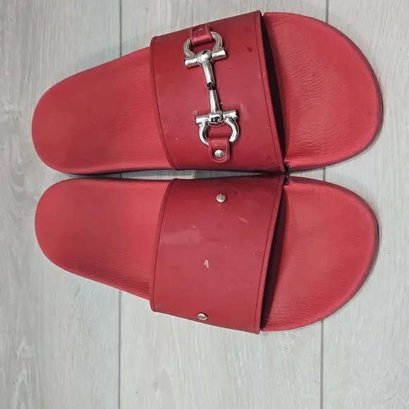 Salvatore Ferragamo Men Red Slide Sandals Shoes Sz 10M