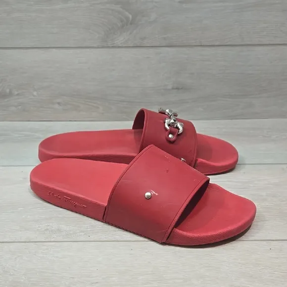 Salvatore Ferragamo Men Red Slide Sandals Shoes Sz 10M