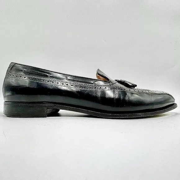 Salvatore Ferragamo Men’s 11 EE Black Mauro Wingtip Tassel Loafers 426 Italy