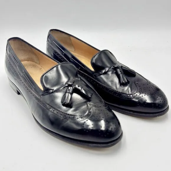 Salvatore Ferragamo Men’s 11 EE Black Mauro Wingtip Tassel Loafers 426 Italy