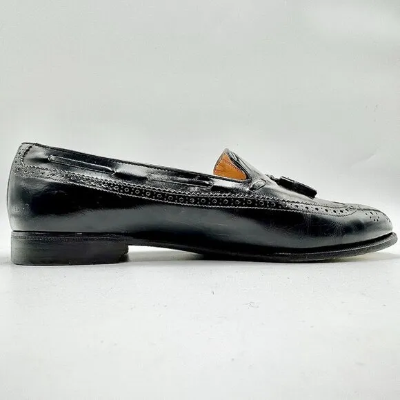 Salvatore Ferragamo Men’s 11 EE Black Mauro Wingtip Tassel Loafers 426 Italy