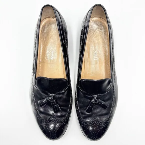 Salvatore Ferragamo Men’s 11 EE Black Mauro Wingtip Tassel Loafers 426 Italy