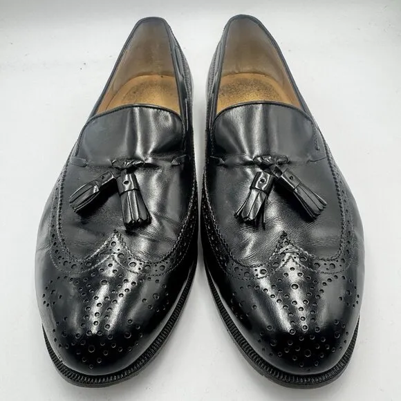 Salvatore Ferragamo Men’s 11 EE Black Mauro Wingtip Tassel Loafers 426 Italy