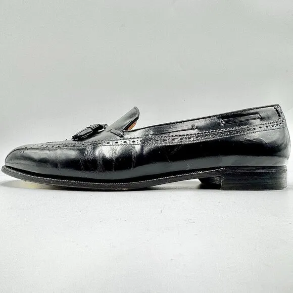 Salvatore Ferragamo Men’s 11 EE Black Mauro Wingtip Tassel Loafers 426 Italy
