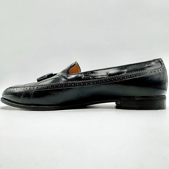 Salvatore Ferragamo Men’s 11 EE Black Mauro Wingtip Tassel Loafers 426 Italy