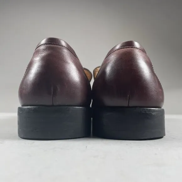 Salvatore Ferragamo Men’s 9 D Slip On Burgundy Kiltie Apron Toe Tasseled Loafers