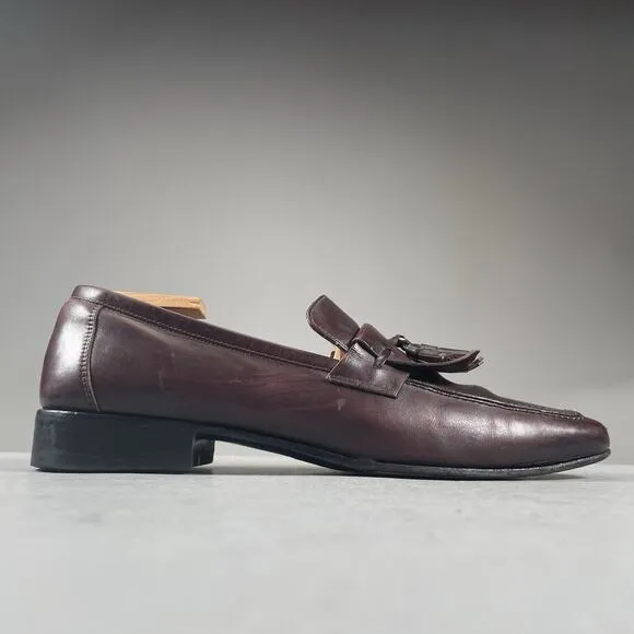 Salvatore Ferragamo Men’s 9 D Slip On Burgundy Kiltie Apron Toe Tasseled Loafers