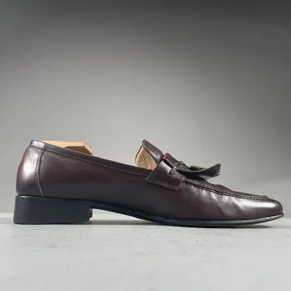 Salvatore Ferragamo Men’s 9 D Slip On Burgundy Kiltie Apron Toe Tasseled Loafers