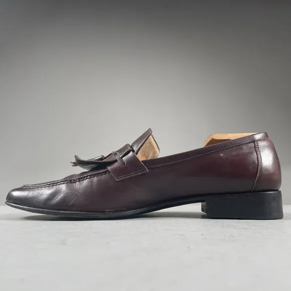 Salvatore Ferragamo Men’s 9 D Slip On Burgundy Kiltie Apron Toe Tasseled Loafers