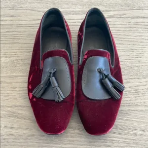 Salvatore Ferragamo Red and Black Velvet Loafers