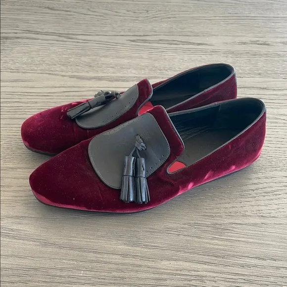 Salvatore Ferragamo Red and Black Velvet Loafers