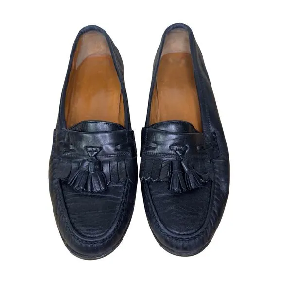 Salvatore Ferragamo Studio Men's 10 Black Leather Dress Loafers Kiltie Tassels