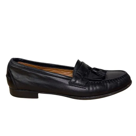 Salvatore Ferragamo Studio Men's 10 Black Leather Dress Loafers Kiltie Tassels