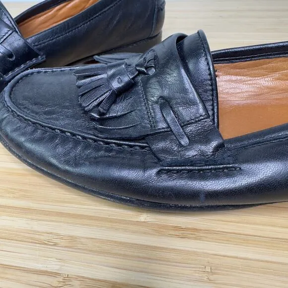 Salvatore Ferragamo Studio Men's 10 Black Leather Dress Loafers Kiltie Tassels