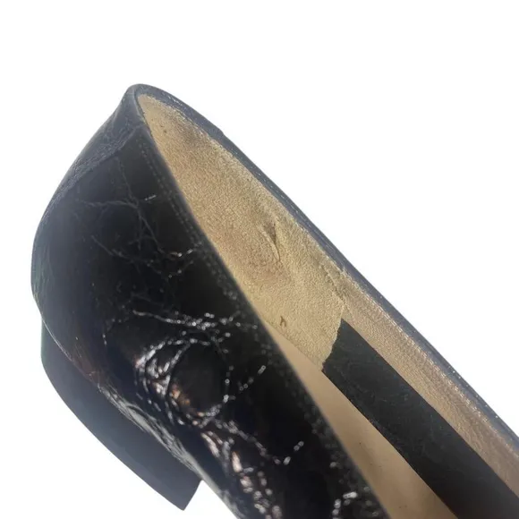 SALVATORE FERRAGAMO Tassel Loafers Flats Crocodile Embossed Sz 6 B ITALY Black