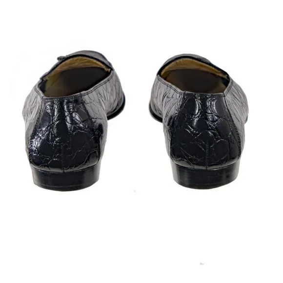 SALVATORE FERRAGAMO Tassel Loafers Flats Crocodile Embossed Sz 6 B ITALY Black