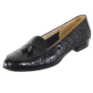 SALVATORE FERRAGAMO Tassel Loafers Flats Crocodile Embossed Sz 6 B ITALY Black