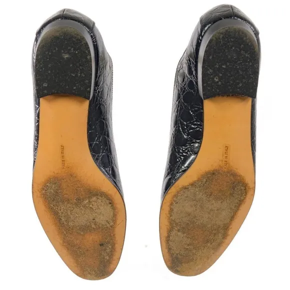 SALVATORE FERRAGAMO Tassel Loafers Flats Crocodile Embossed Sz 6 B ITALY Black