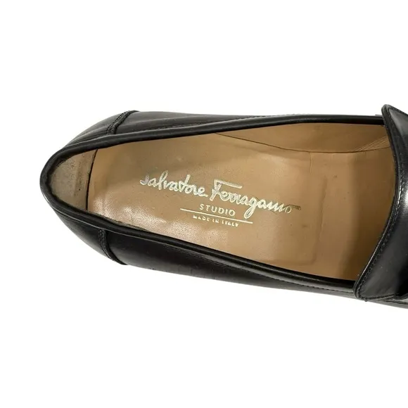 Salvatore Ferragamo Vintage Kiltie Tassels Leather Penny Loafers Black 9.5D