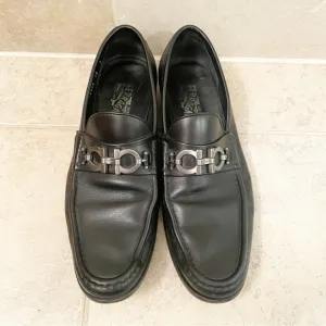 Salvatore FerragamoBlack Silver Slip On Loafers Moccasins