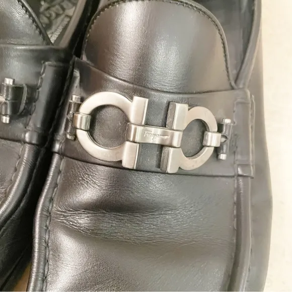 Salvatore FerragamoBlack Silver Slip On Loafers Moccasins